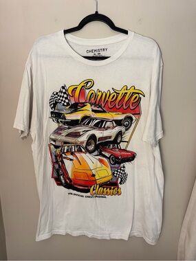 Chemistry White Corvette Classics Graphic Tee with Yellow & Red Accents